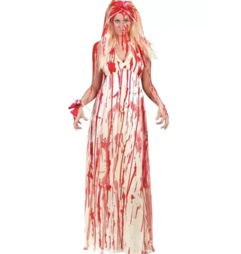 Fun World Prom Nightmare Bloody Carrie Costume Adult M-L 3 Piece Dress Wig